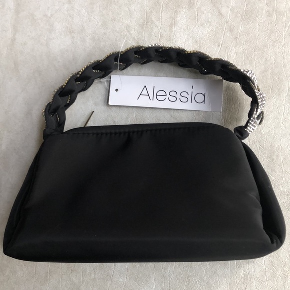 Alessia Black Mini Evening Bag Top Zip With Rhinestone Handle - Picture 5 of 11
